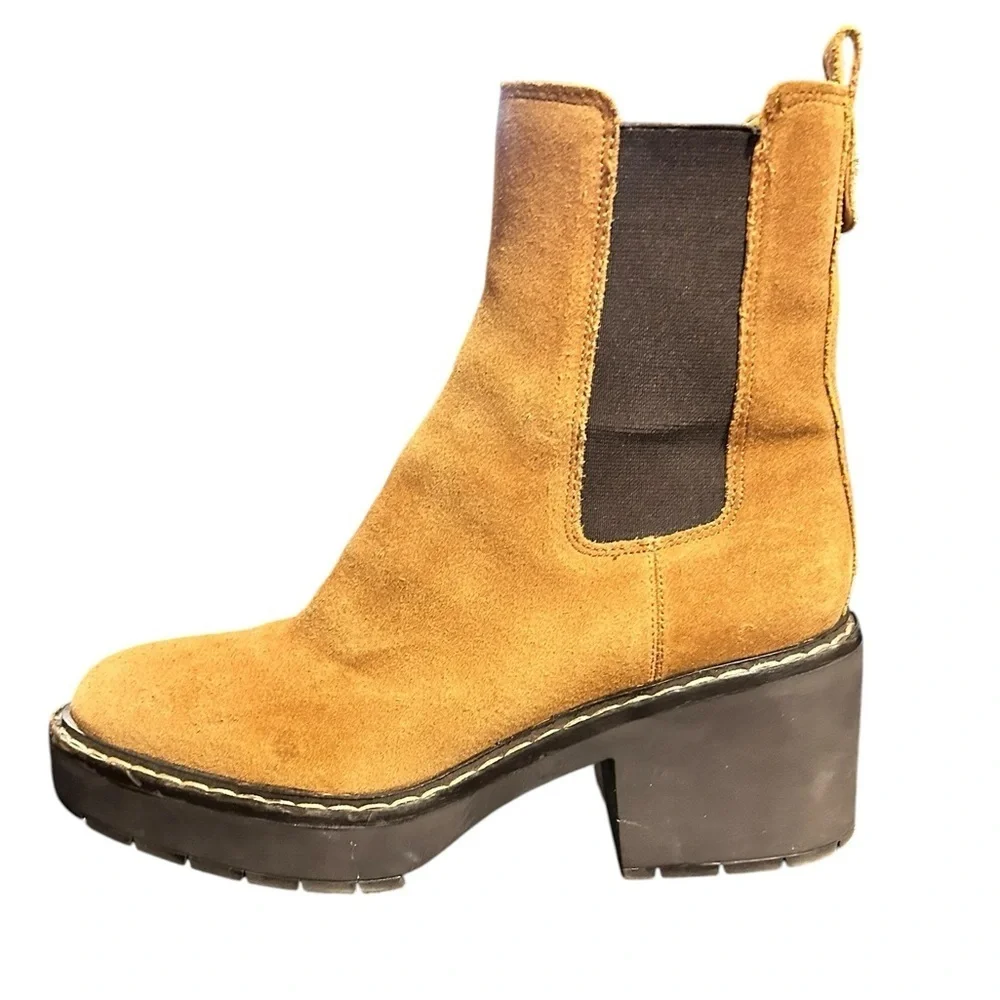 Sam Edelman Anderson Chelsie Boots Chestnut Tan Brown Suede Leather Chunky W7.5